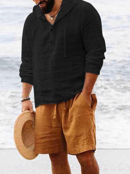Men's Loose-fitting Linen Casual Hooded Top