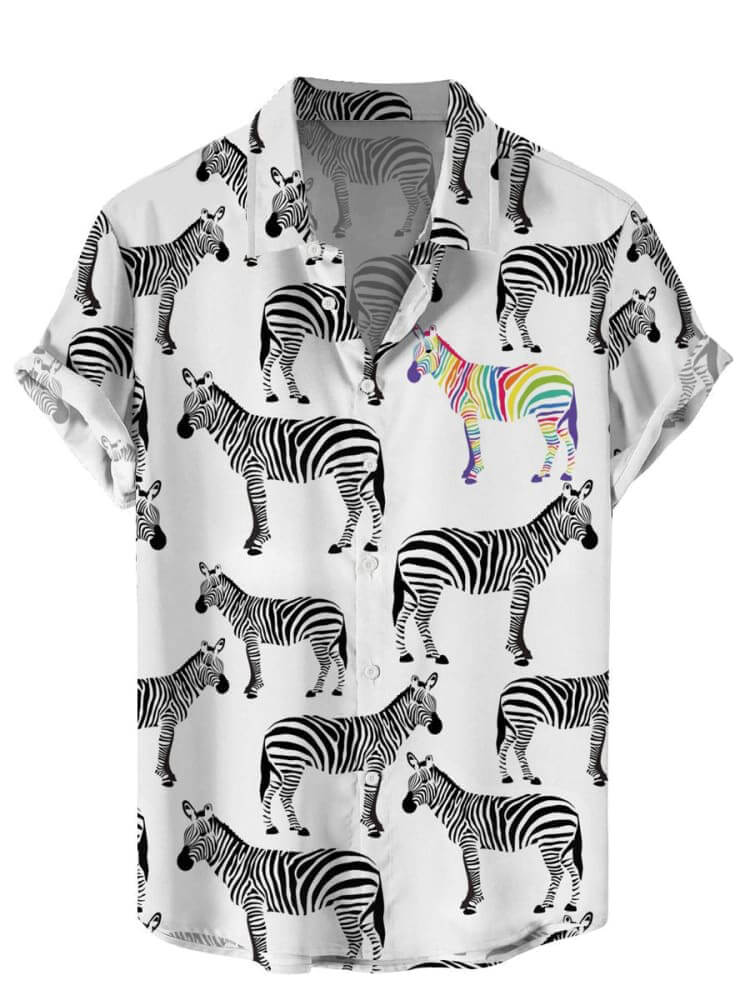 Men's Casual Rainbow Zebra Short Sleeve Shirt