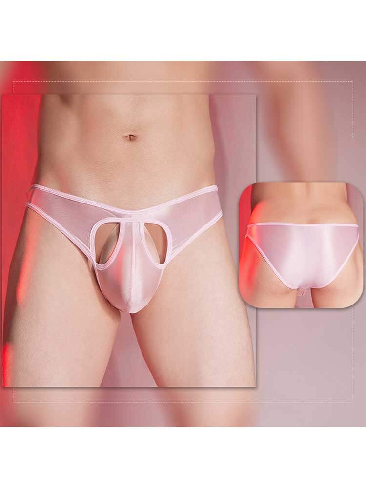 Men's Solid-Color Stretchy Glossy Cutout Sexy Briefs