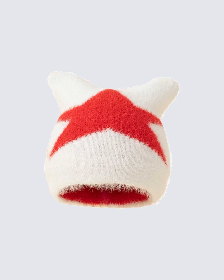 Star Pattern Cat Ears Knit Hat