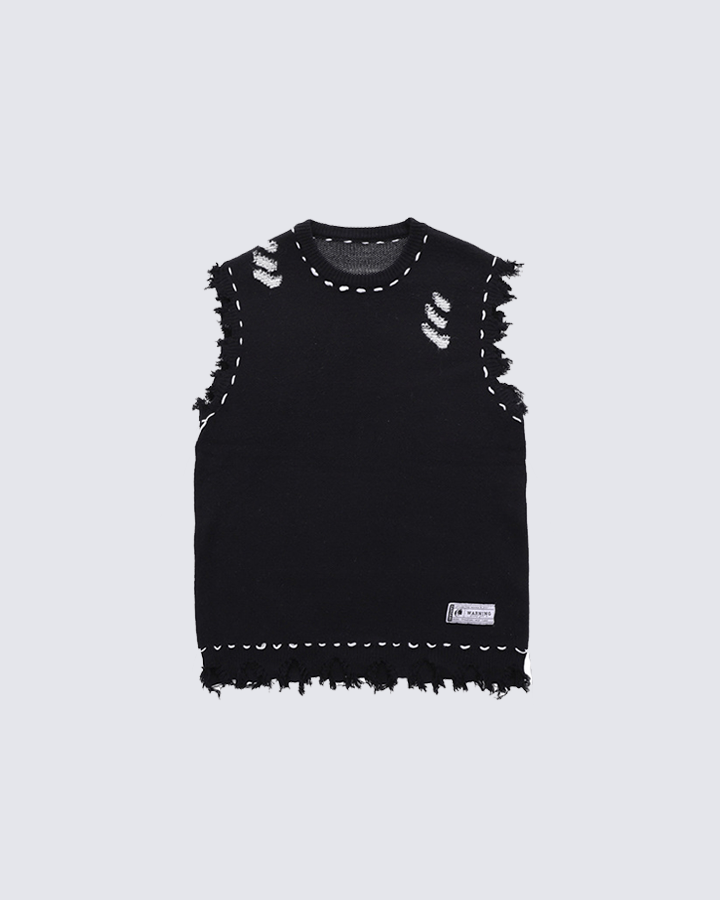 Distressed Trim Hollow Out Knit Tank Top