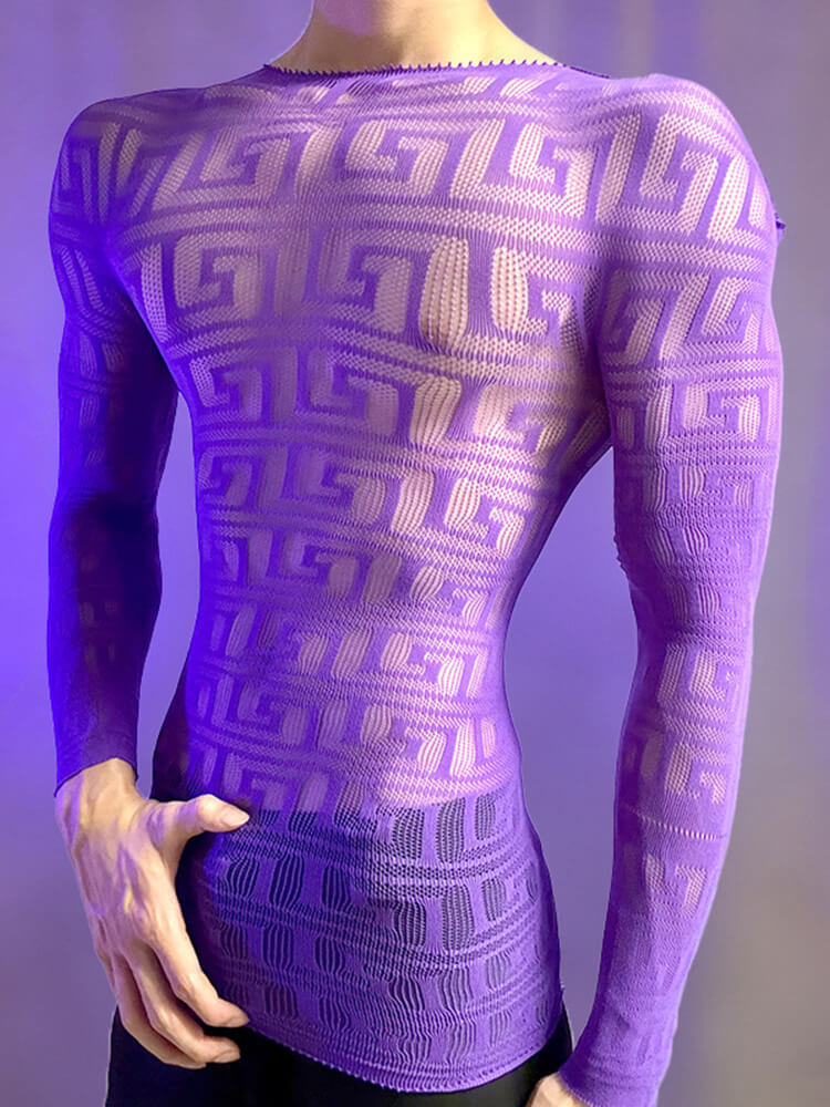 Men's Solid Color Sexy Fishnet Hollow-Out Tight Top