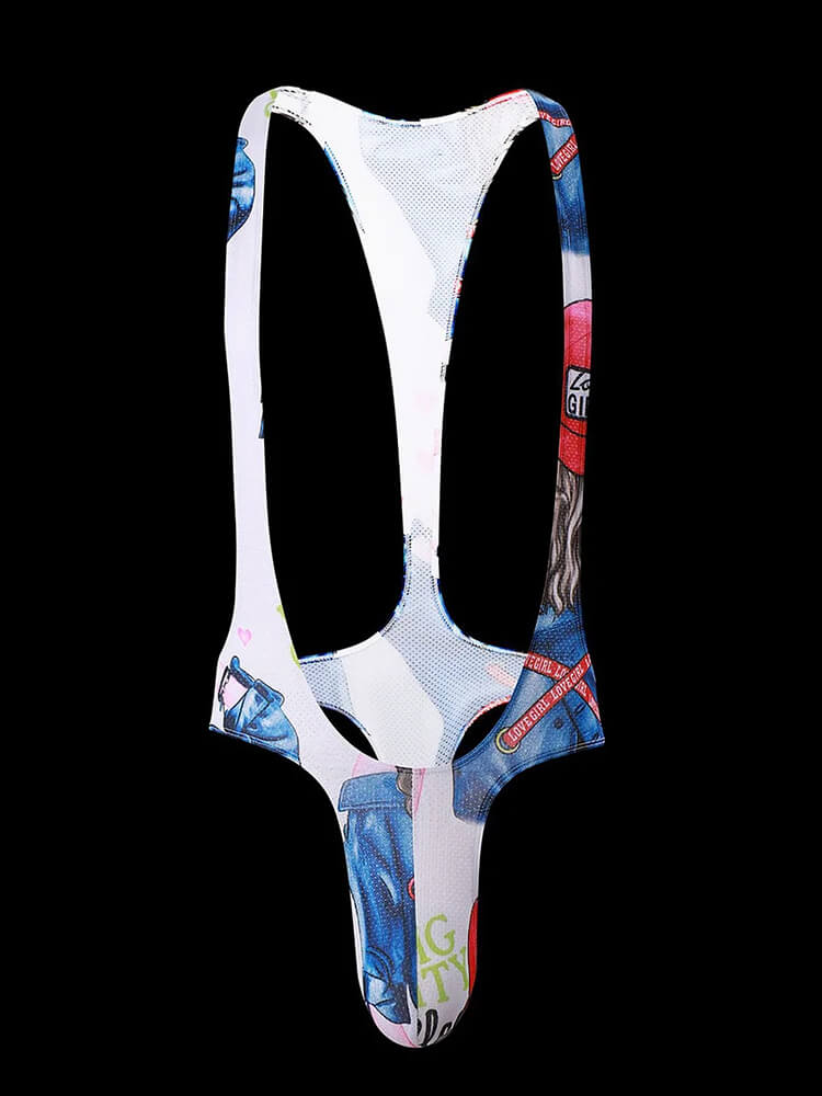 Men's Colorblock High Cut Thong Bodysuit