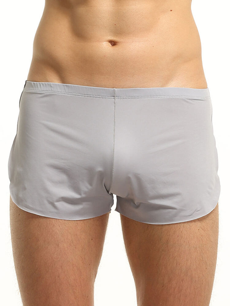 Men's Solid-Color Side Slits Ice Silk Boxer Briefs