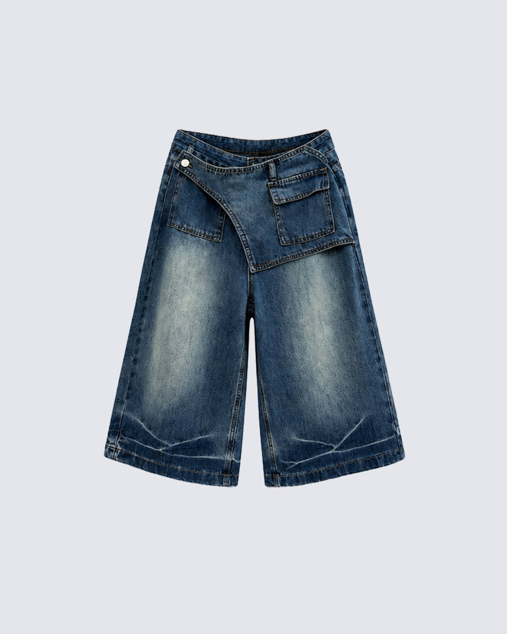KIIKIO Retro Asymmetrical Pocket Denim Straight Shorts