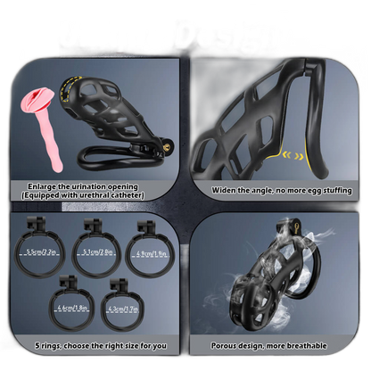 Cosmas - Male Chastity Device - Cock Cage - Chastity Cage With Catheter