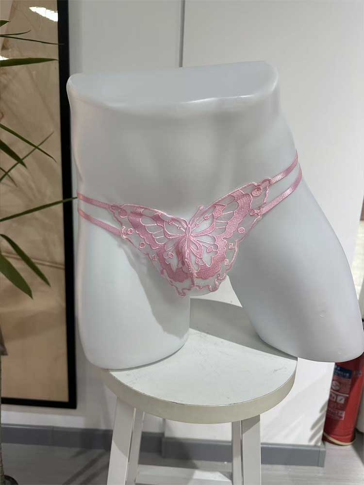 Men's Sexy Lace Butterfly Back Hollow-Out Thong