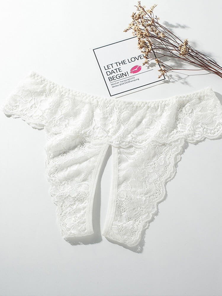 Men's Sexy Lace Open-Crotch Solid Color Thong