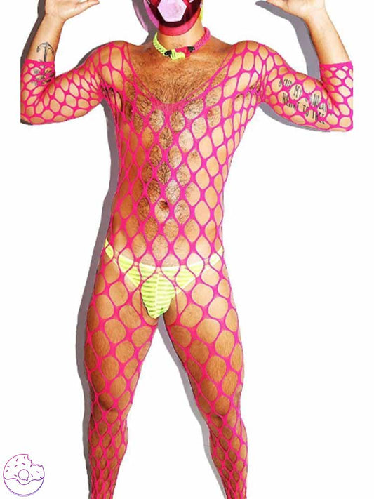 Solid Color Large Mesh See-Through Fishnet Bodysuit