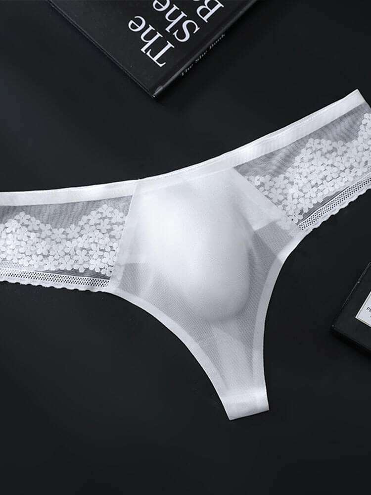 Men's Seamless Lace U-Convex High Elastic Thong