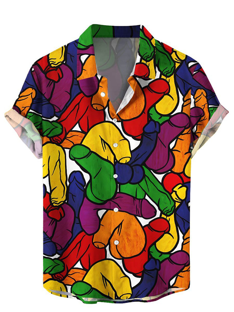 Men's Sexy Funny Cocks Print Short Sleeve Shirt
