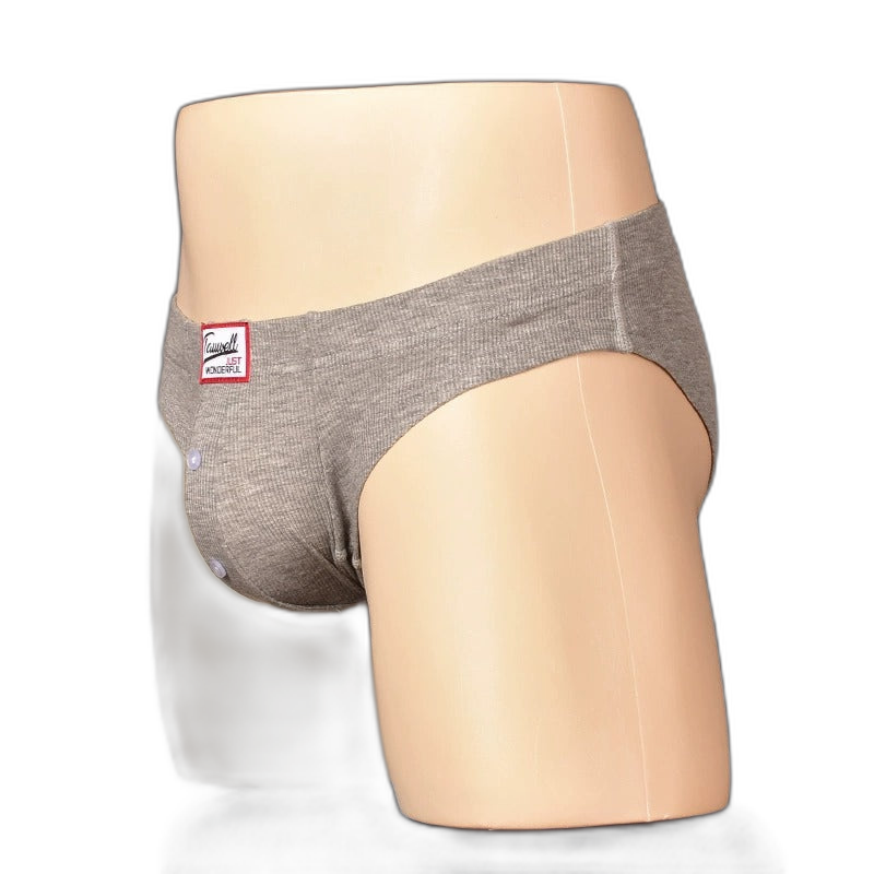 2 Pack Men's Ribbed Briefs with Decorative Button and Contour U-Pouch
