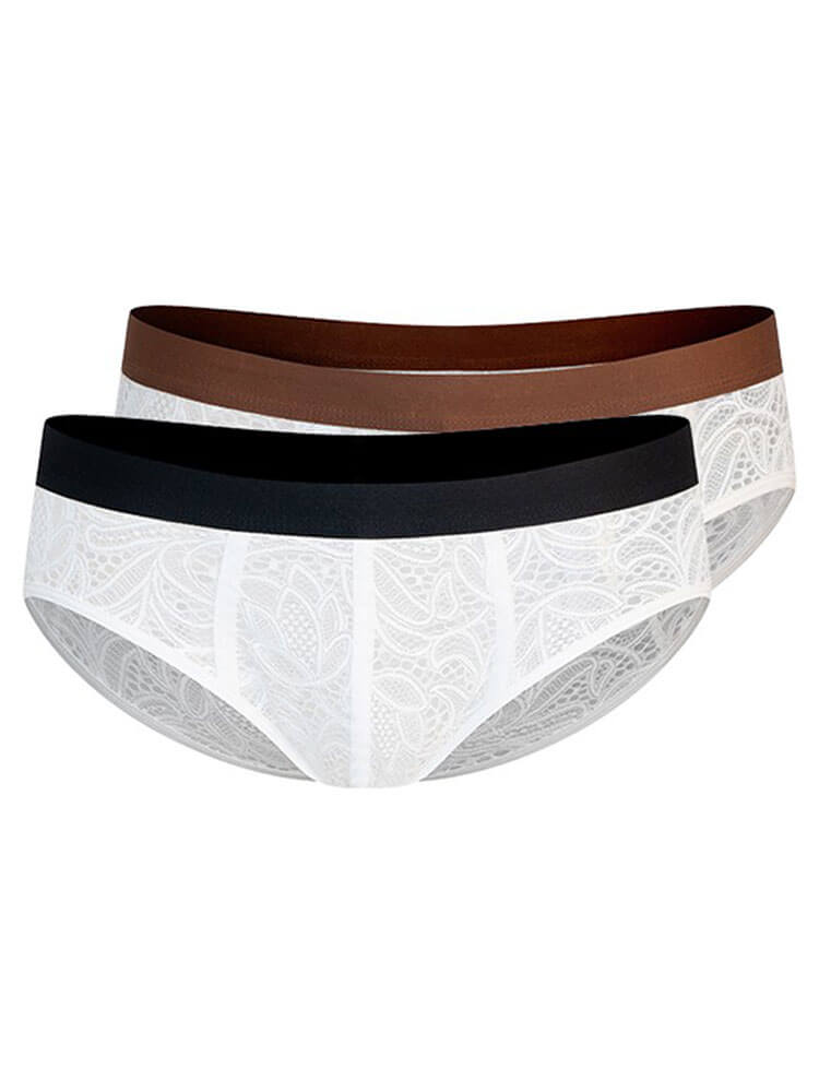 Men's Sexy Lace Cashew Pattern Cutout Briefs