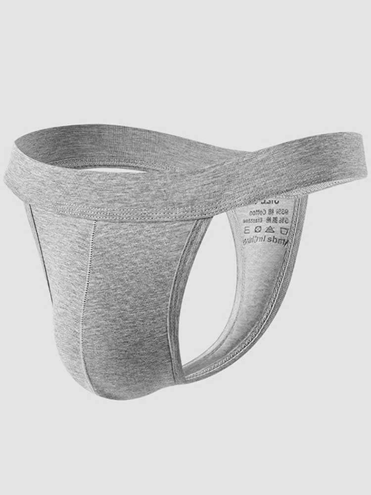 Men's Low-Rise Wide-Waistband Solid-Color Cotton Thong