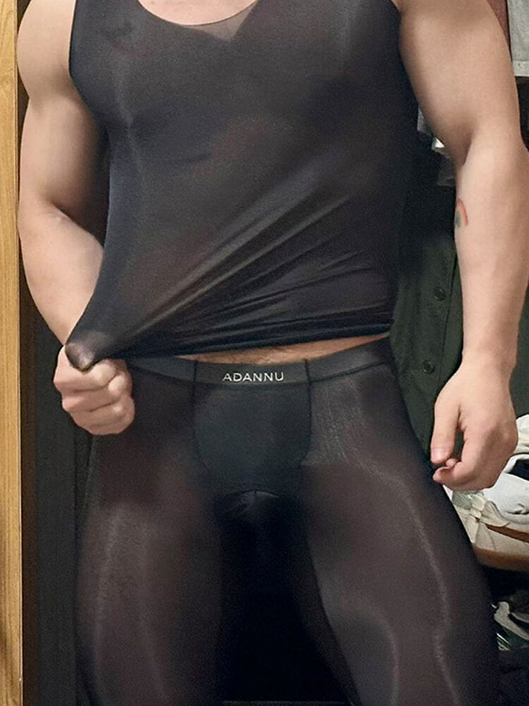Men's Sexy Thin Sheer Vest Stirrup Pants Set