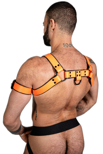 ruff GEAR Bold Leather Bulldog Harness Neon Orange