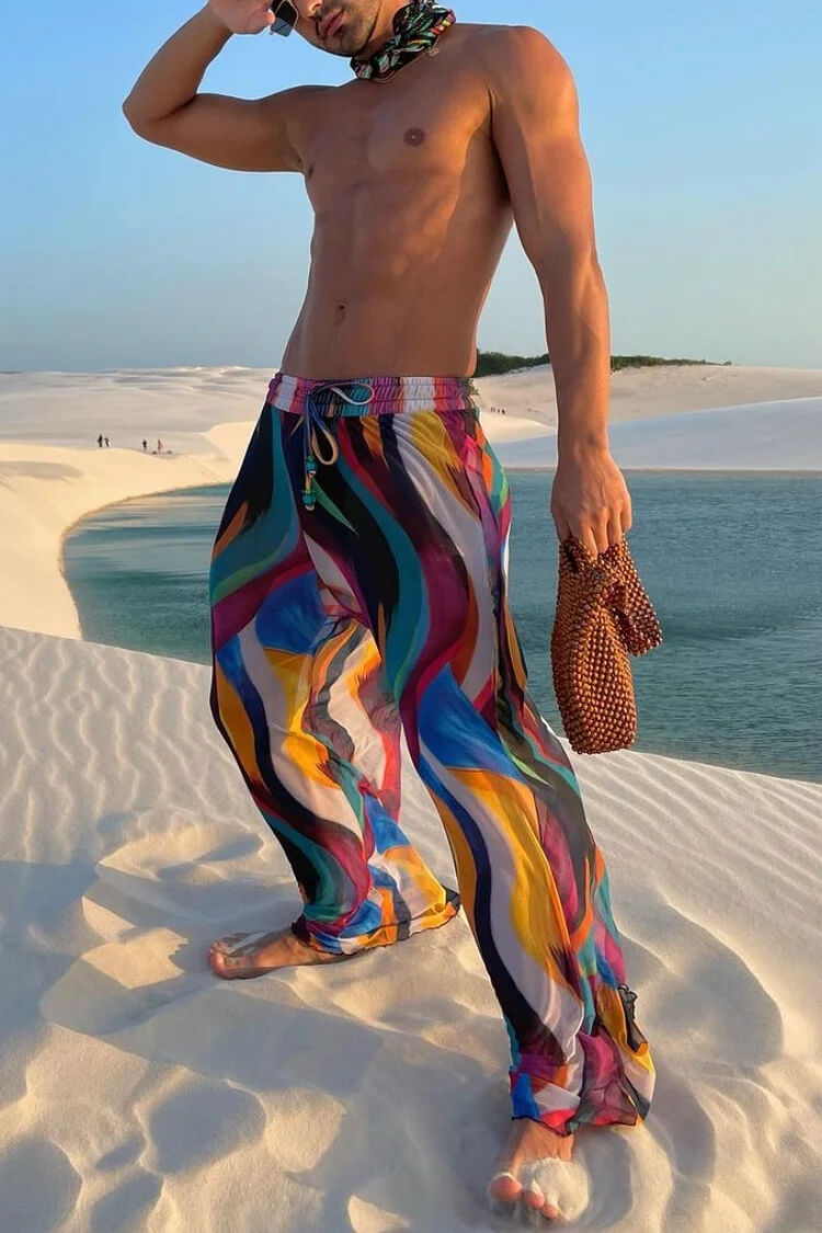 Men's Rainbow Contrast Transparent Loose Pants