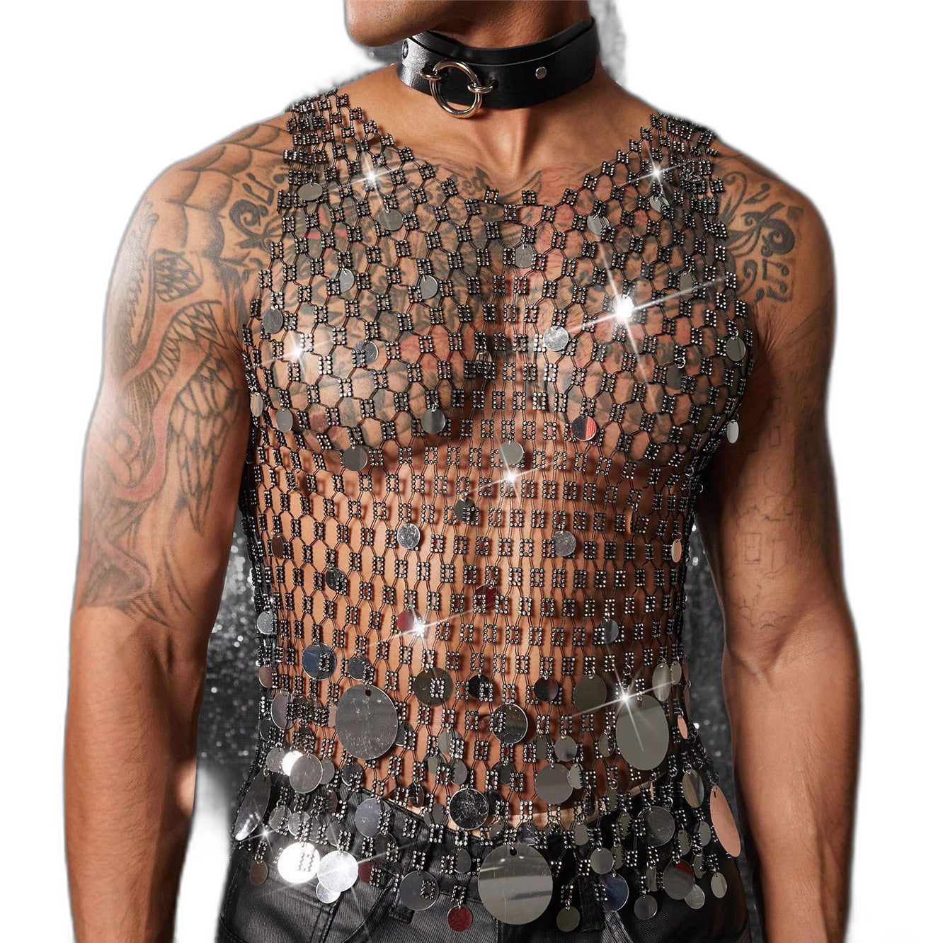 Mirror Sequin Rhinestone Mesh Tank