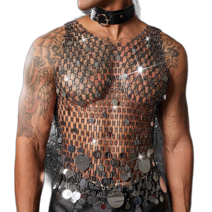 Mirror Sequin Rhinestone Mesh Tank