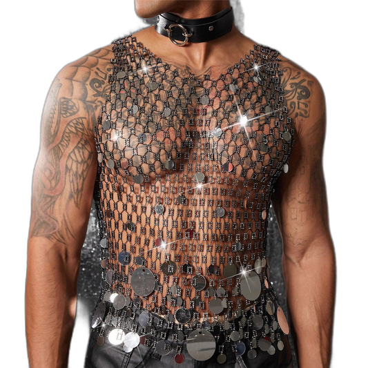 Mirror Sequin Rhinestone Mesh Tank