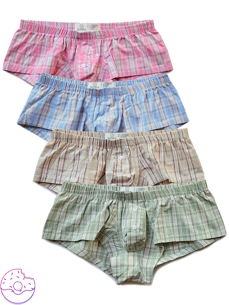 Low Rise Sexy Plaid Home Boxer Briefs - Pink
