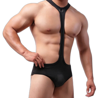Black Breathable Mesh Gay Bodysuit