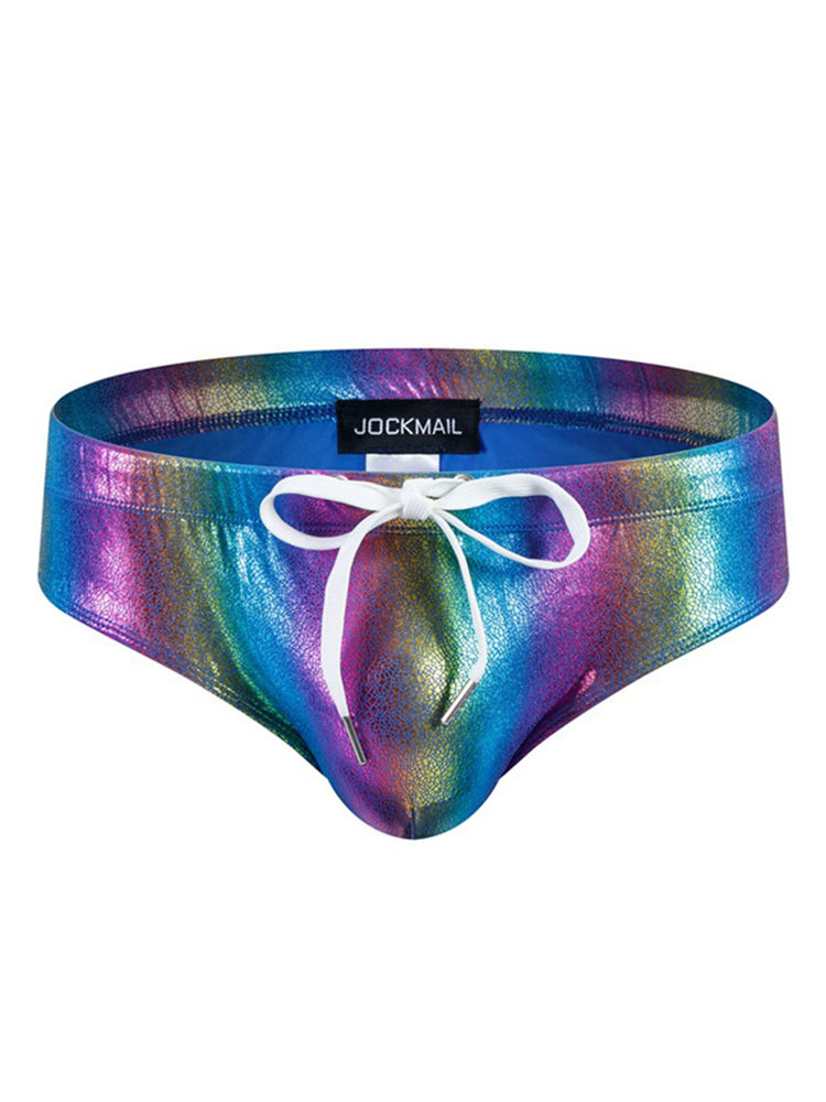 Jockmail Snake Print Rainbow Print Nylon Swim Briefs