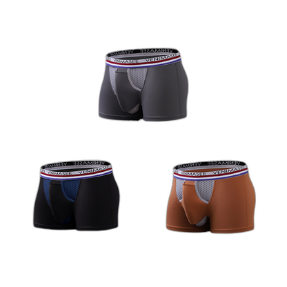 3 Pack Men's Breathable Divided Double Pouch Boxer Briefs