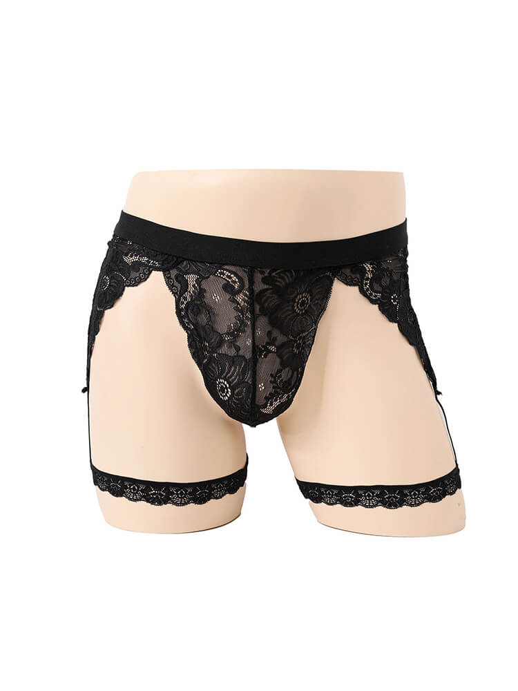 Men's Sexy Lace Hollow Stretch Solid Color Thong