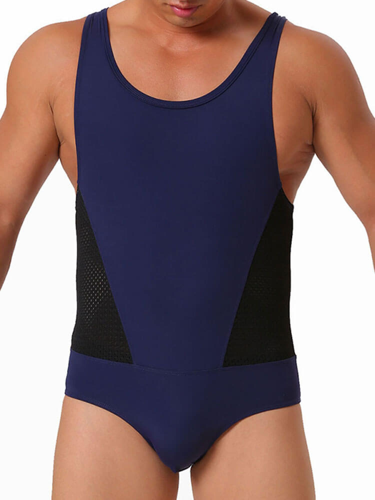 Men's Sexy Mesh Panels High-Stretch Nylon Bodysuit