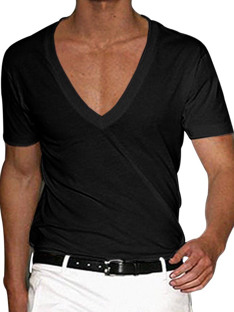 Men's V-Neck Short Sleeve Solid Color T-Shirt