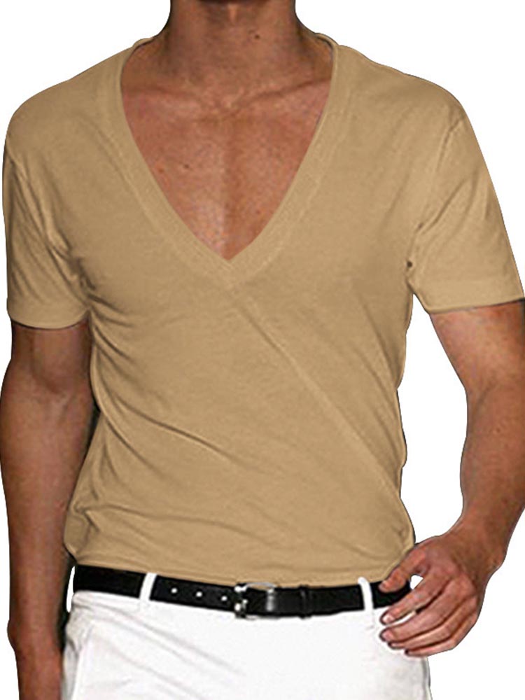 Men's V-Neck Short Sleeve Solid Color T-Shirt
