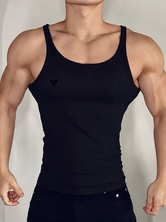 Men's Heart Embroidered Solid Color Slim Fit Vest