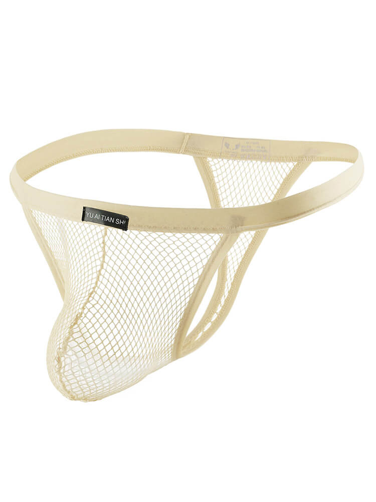 Men's Sexy Solid Color Mesh See-Through Thong