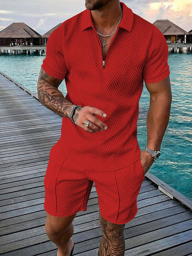 Men's Short Sleeve Polo Shirt And Shorts Set