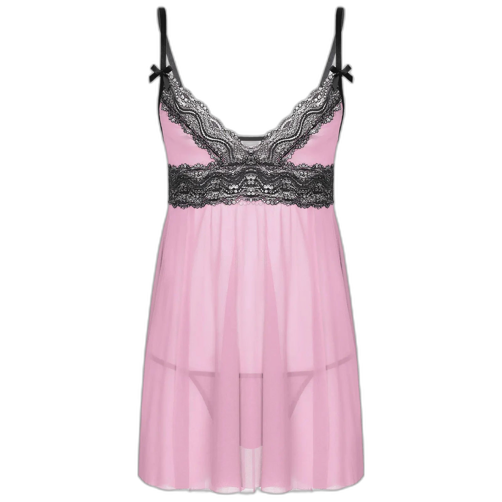 Mesh Floral Lace Sissy Mini Nightgown Set