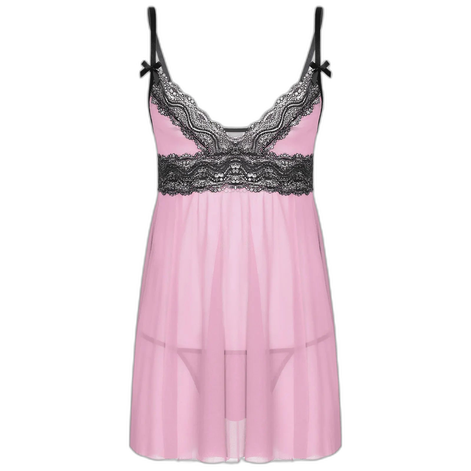 Mesh Floral Lace Sissy Mini Nightgown Set