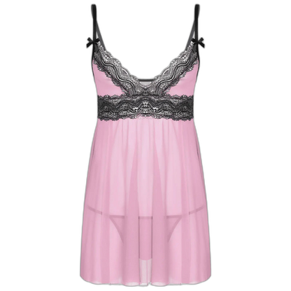 Mesh Floral Lace Sissy Mini Nightgown Set