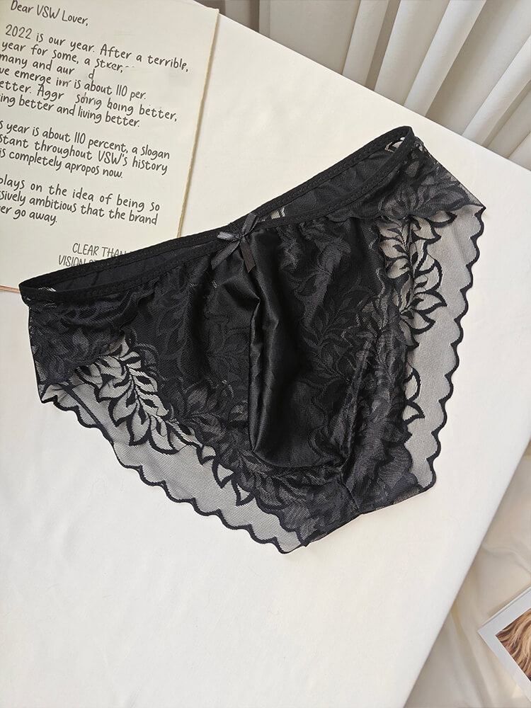 Men's Sexy Lace Trim U-Convex Seamless Briefs