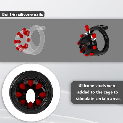 Adjustable Chastity Cage with Removable Silicone Studs | Remote Plug Compatible Locking Device