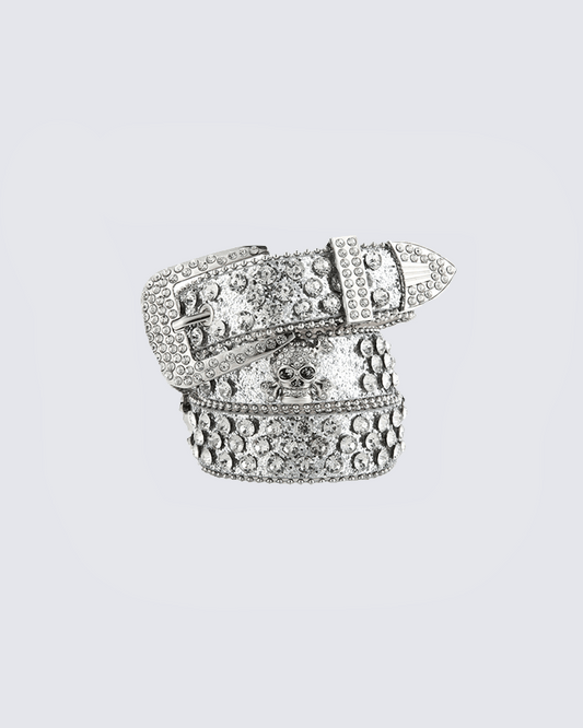 Rhinestone Skull Belt with Studded Edge – Statement Accessory