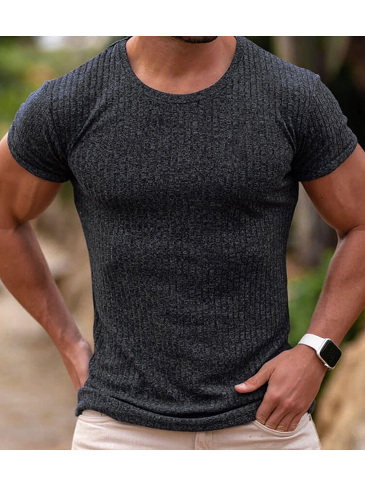 Men's Round Neck Vertical Striped Stretch T-Shirt