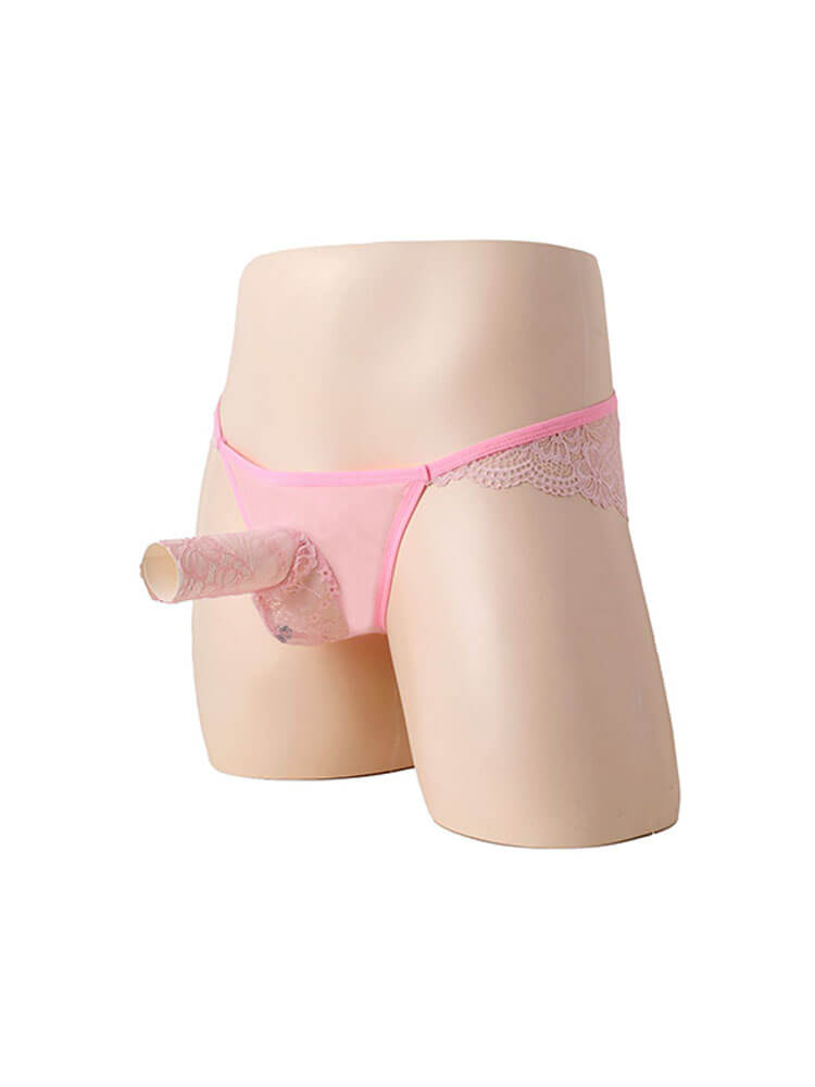 Men's Sexy Low-Rise Lace See-Through Briefs