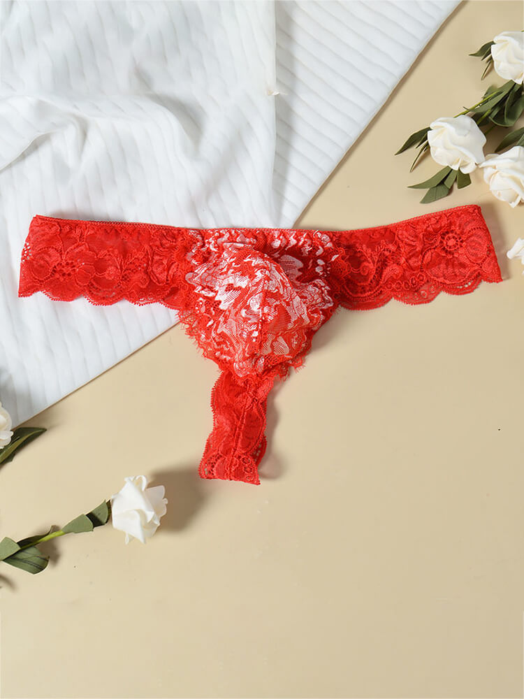 Men's Sexy Lace Trim Colorblock Seamless Briefs