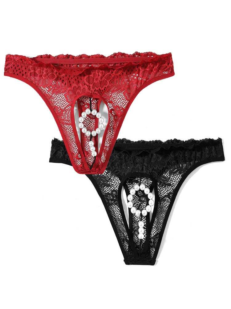 Men's Sexy Imitation Pearls Sheer Lace Briefs
