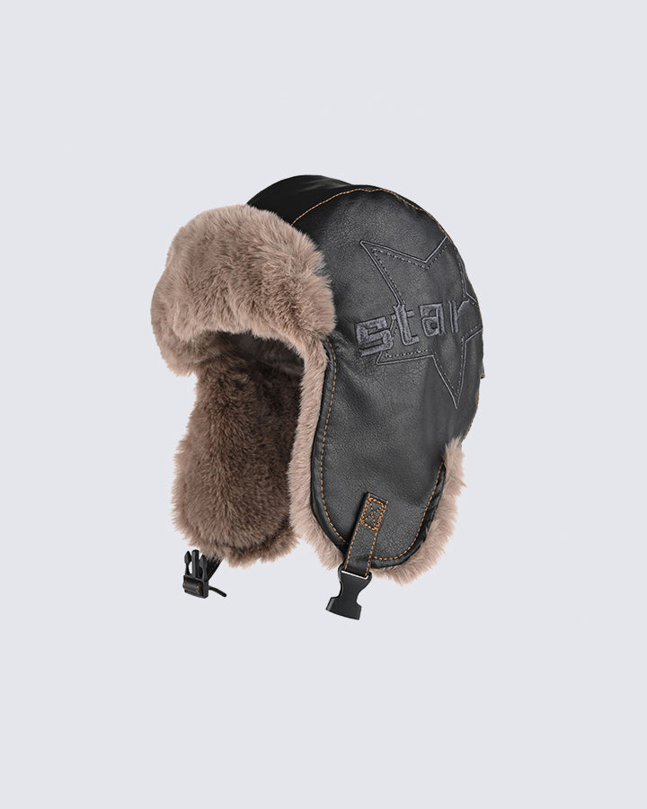 Vintage Leather Earflap Aviator Hat