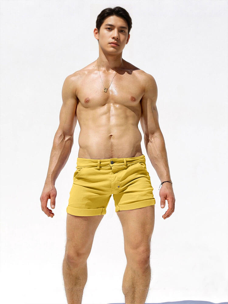 Men's Solid Color Athletic-Casual Denim Shorts