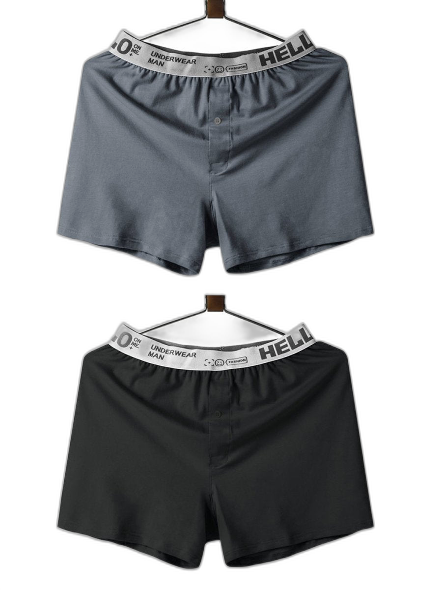 2 Pack Men’s Woven Cotton Boxer Shorts With Button Fly