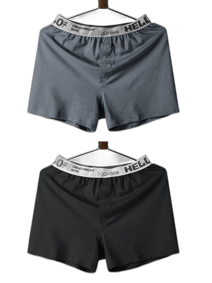 2 Pack Men’s Woven Cotton Boxer Shorts With Button Fly