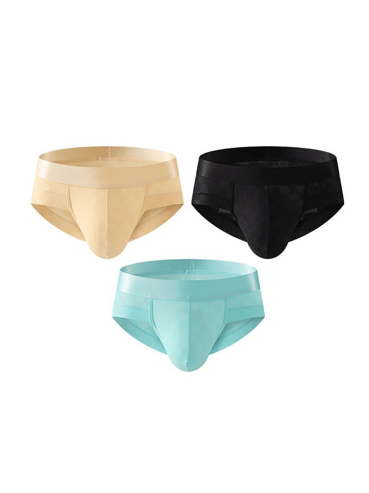3 Pack Men's Cooling Silktech Briefs - U - Pouch Design & Checkered Antibacterial Lining - The Pup Play Hub